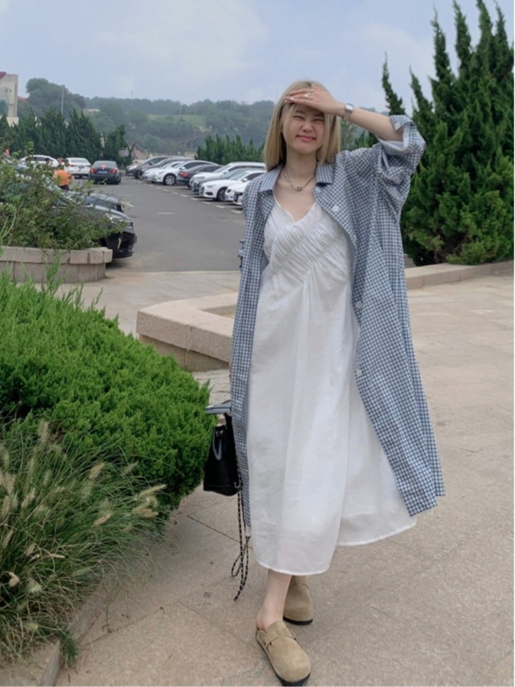 Korean Style A Line Shirt Dress - طقم أنيق بمقاسات كبيرة، معطف قميص