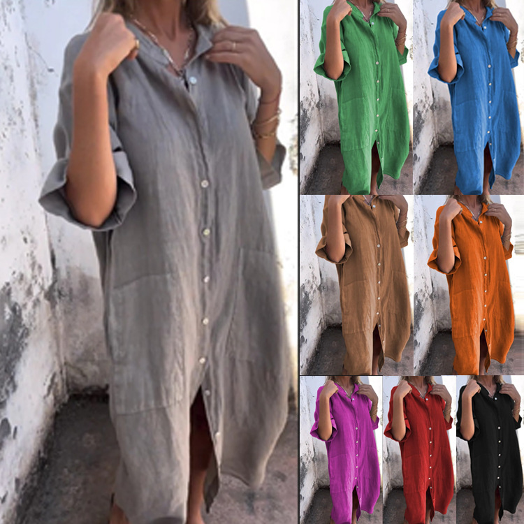 Casual Loose Linen Shirt Dress - فستان قميص نسائي 2026 بتصميم Old