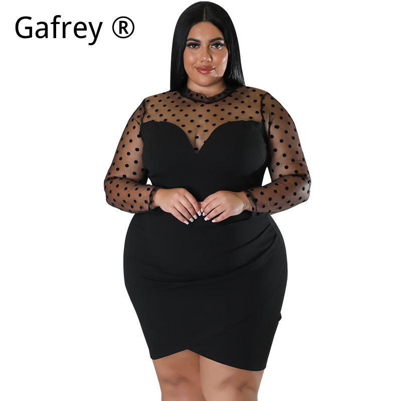 Sexy Mesh Sheer Bodycon Dress - فستان نسائي أنيق بمقاسات كبيرة XXL