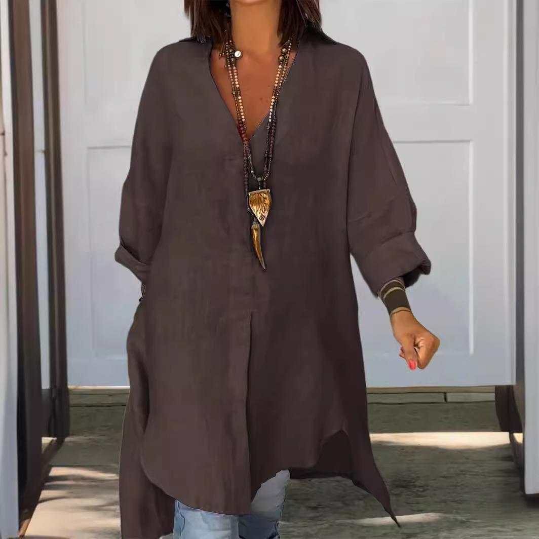 Casual Loose Linen Shirt Dress - فستان قميص نسائي جديد لعام 2024