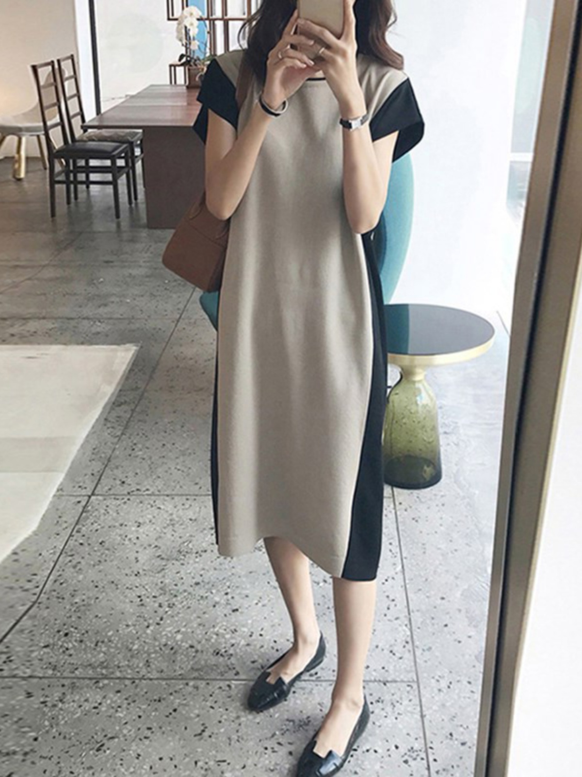 Korean Style A Line Shirt Dress - فستان تي شيرت متوسط الطول بتأثير