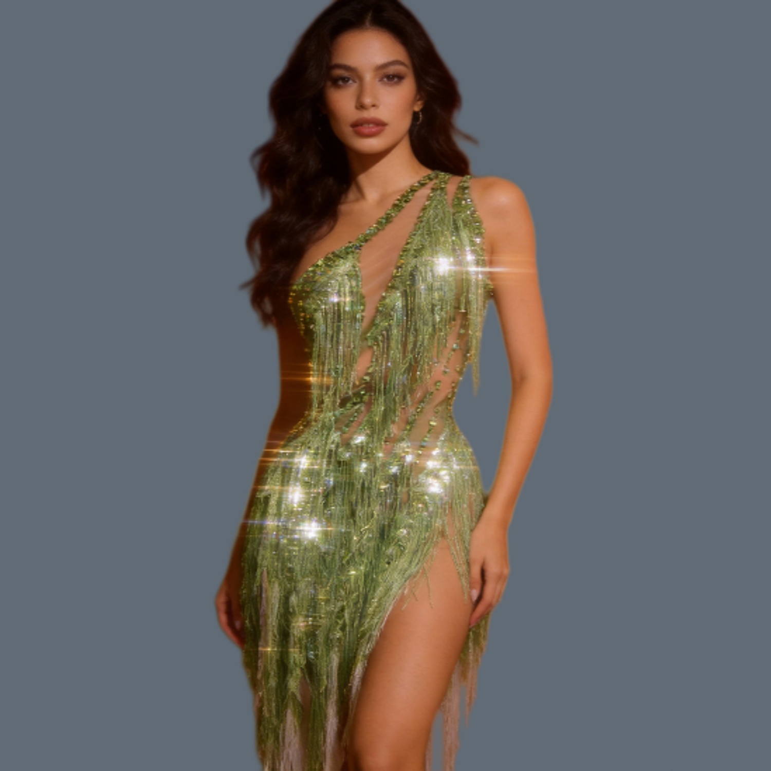 Sparkly Rhinestone Club Party Dress - فستان قصير مثير للنساء مزين بالأحجار