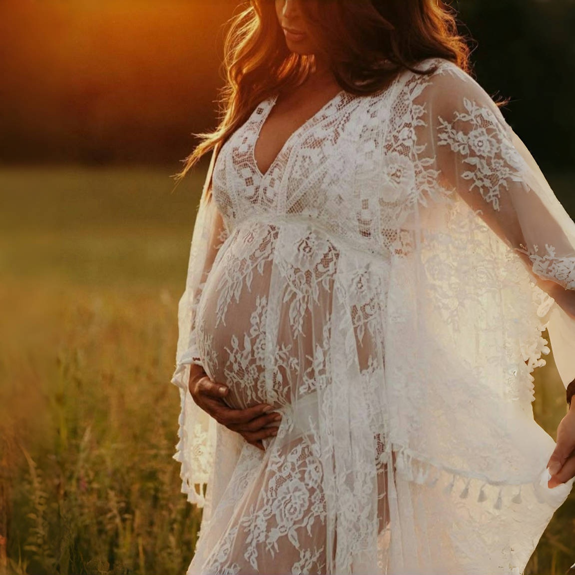 Boho Summer Beach Maxi Dress - بوهو الدانتيل الأمومة صورة تبادل لاطلاق