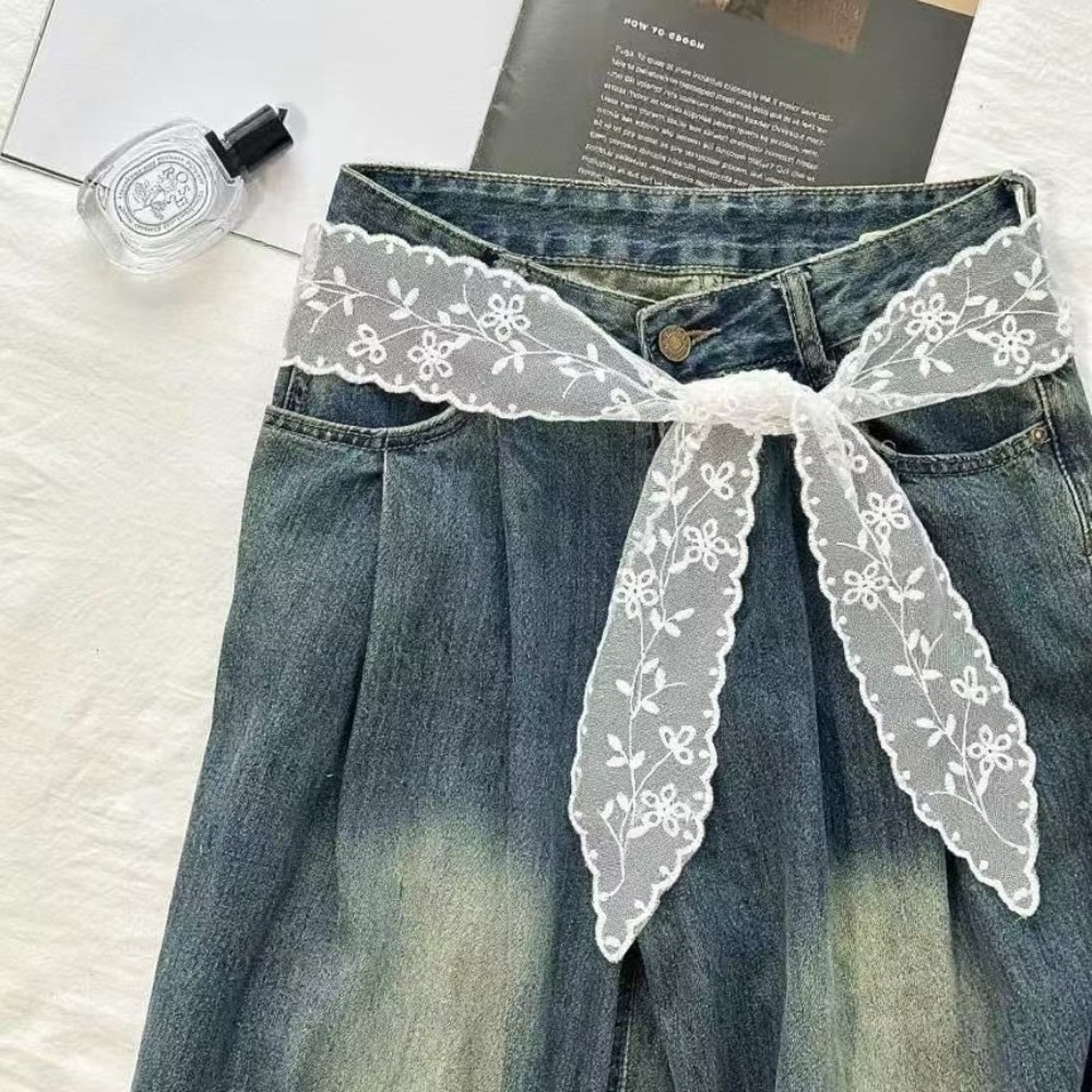 Jeans - حزام دانتيل أبيض أنيق للنساء، مناسب