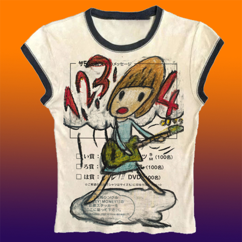 Y2K Graphic Baby Tee Crop - Y2K الملابس الكورية الشعبية ايمو الصيف