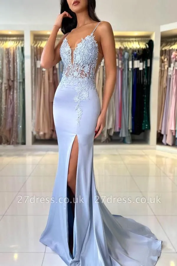 Elegant Satin Evening Gown Split - فساتين سهرة أنيقة بتصميم حورية البحر