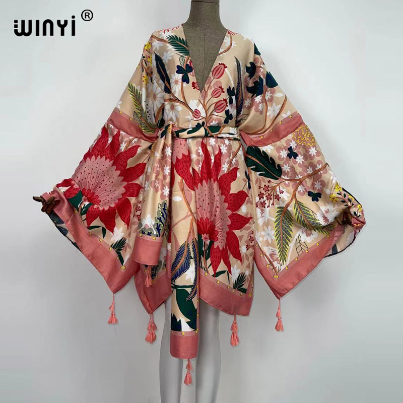 Boho Summer Beach Maxi Dress - WINYI-فستان كيمونو نسائي بأكمام جناح الخفاش