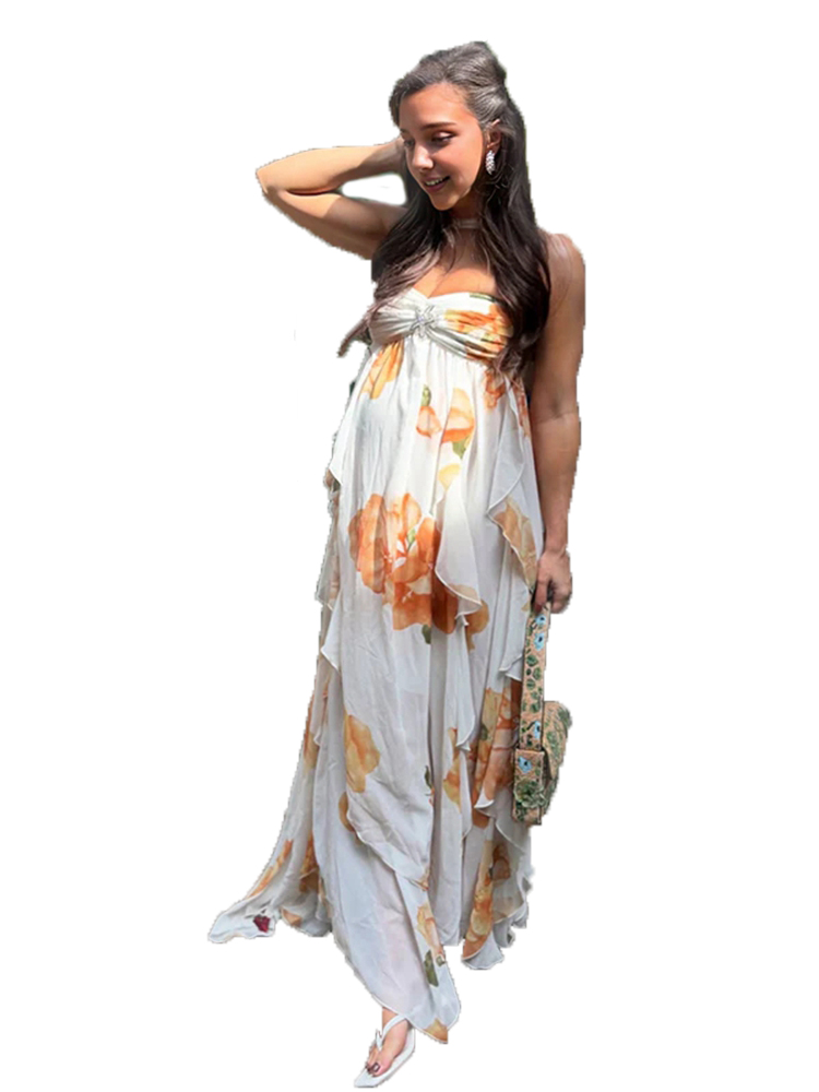 Boho Summer Beach Maxi Dress - بوهو الأزهار الأمومة التقطت الصور فستان