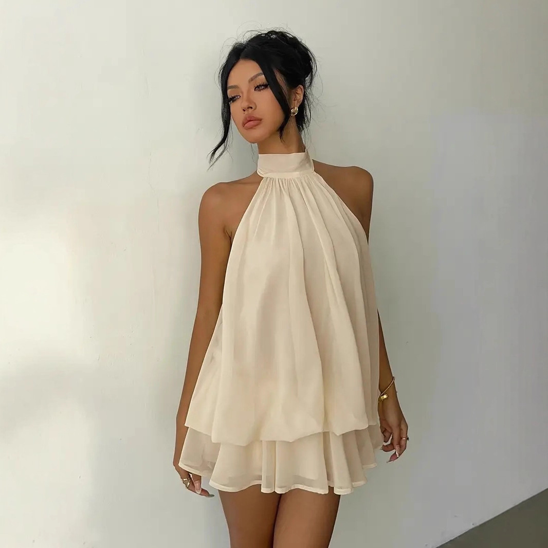 Y2K Backless Halter Mini Dress - فستان نسائي بياقة رسن مكشوف الظهر