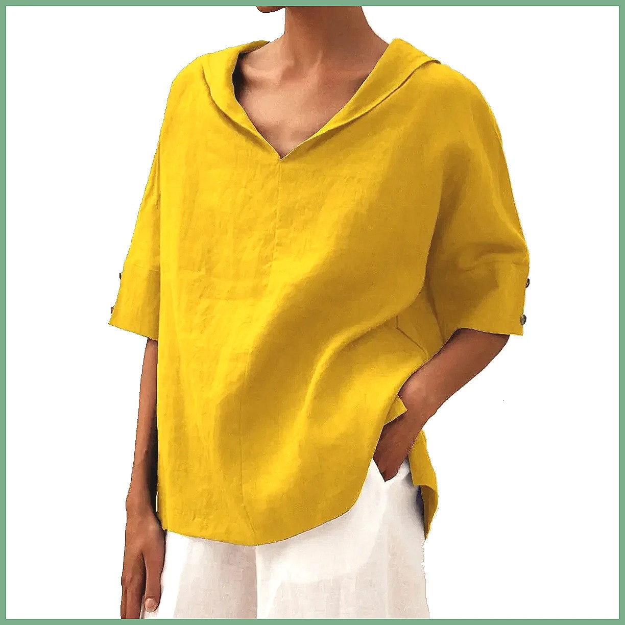 Blouses - قميص نسائي فضفاض بياقة على شكل