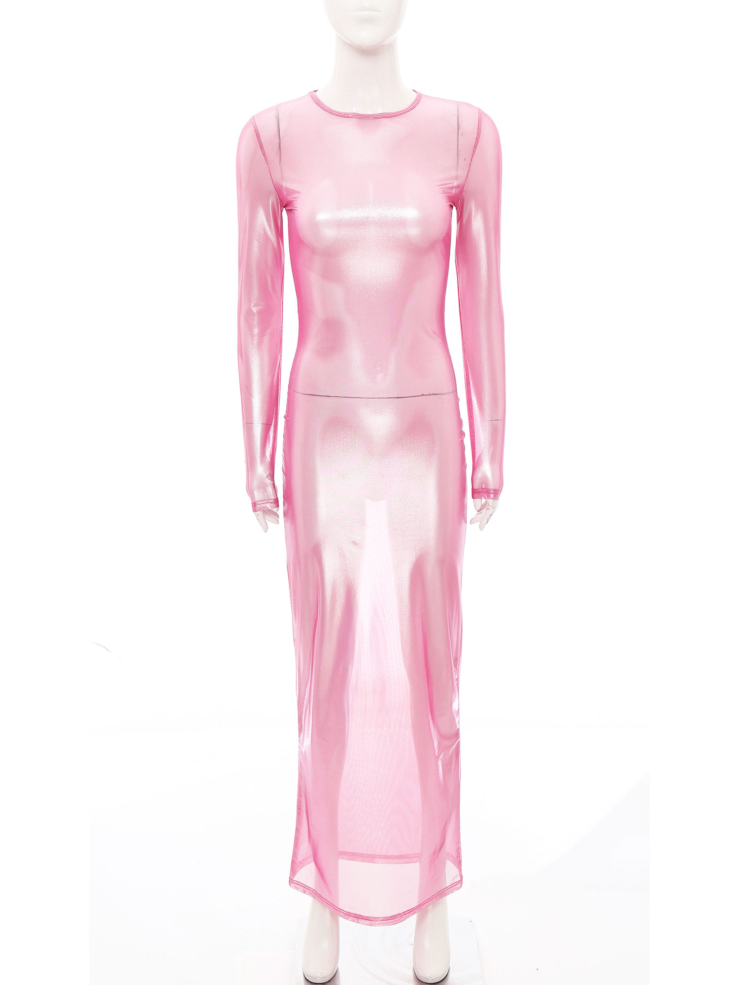 Sexy Mesh Sheer Bodycon Dress - فستان نسائي طويل شفاف لامع شفاف