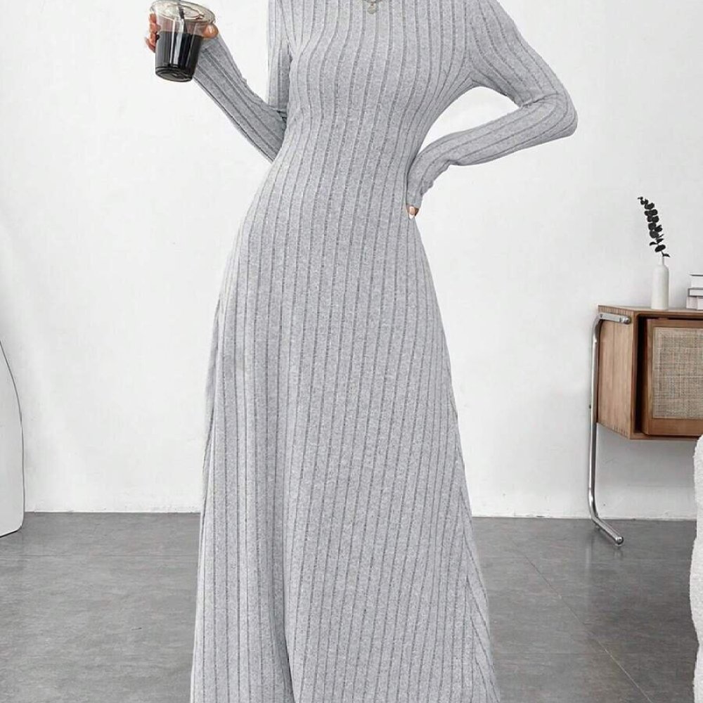 فستان أنيق للخريف بياقة عالية  - مراجعة Bodycon Long Sleeve Ribbed Dress وسعره