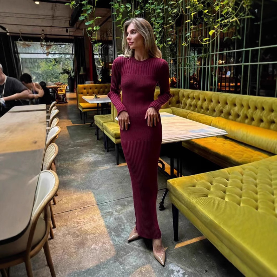 2025 ربيع أبيض كاكي أسود المرأ - مراجعة Bodycon Long Sleeve Ribbed Dress وسعره