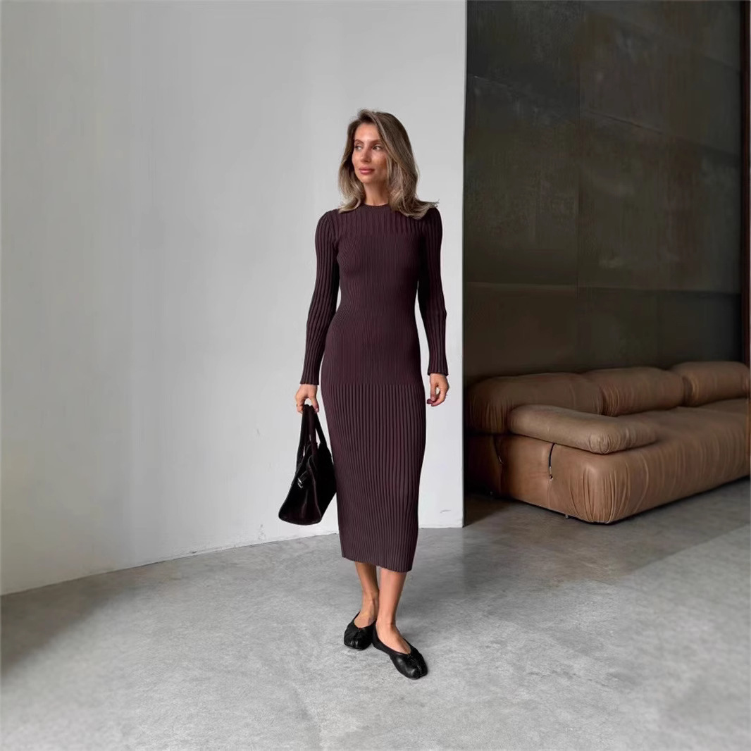 2025 ربيع أبيض كاكي أسود المرأ - مراجعة Bodycon Long Sleeve Ribbed Dress وسعره