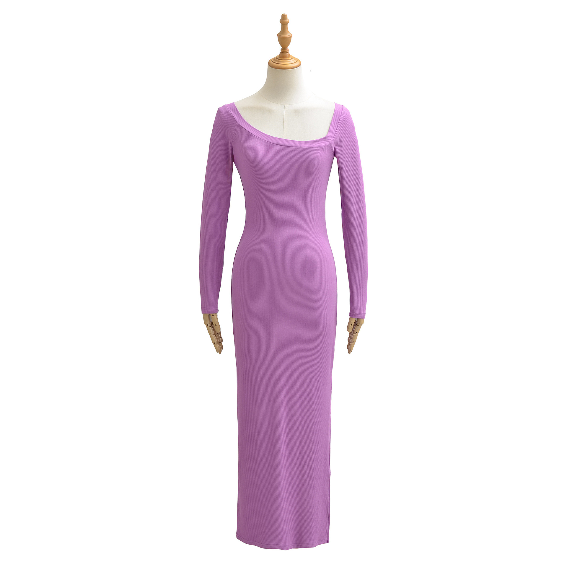 فستان مضلع للنساء بياقة مربعة  - مراجعة Bodycon Long Sleeve Ribbed Dress وسعره