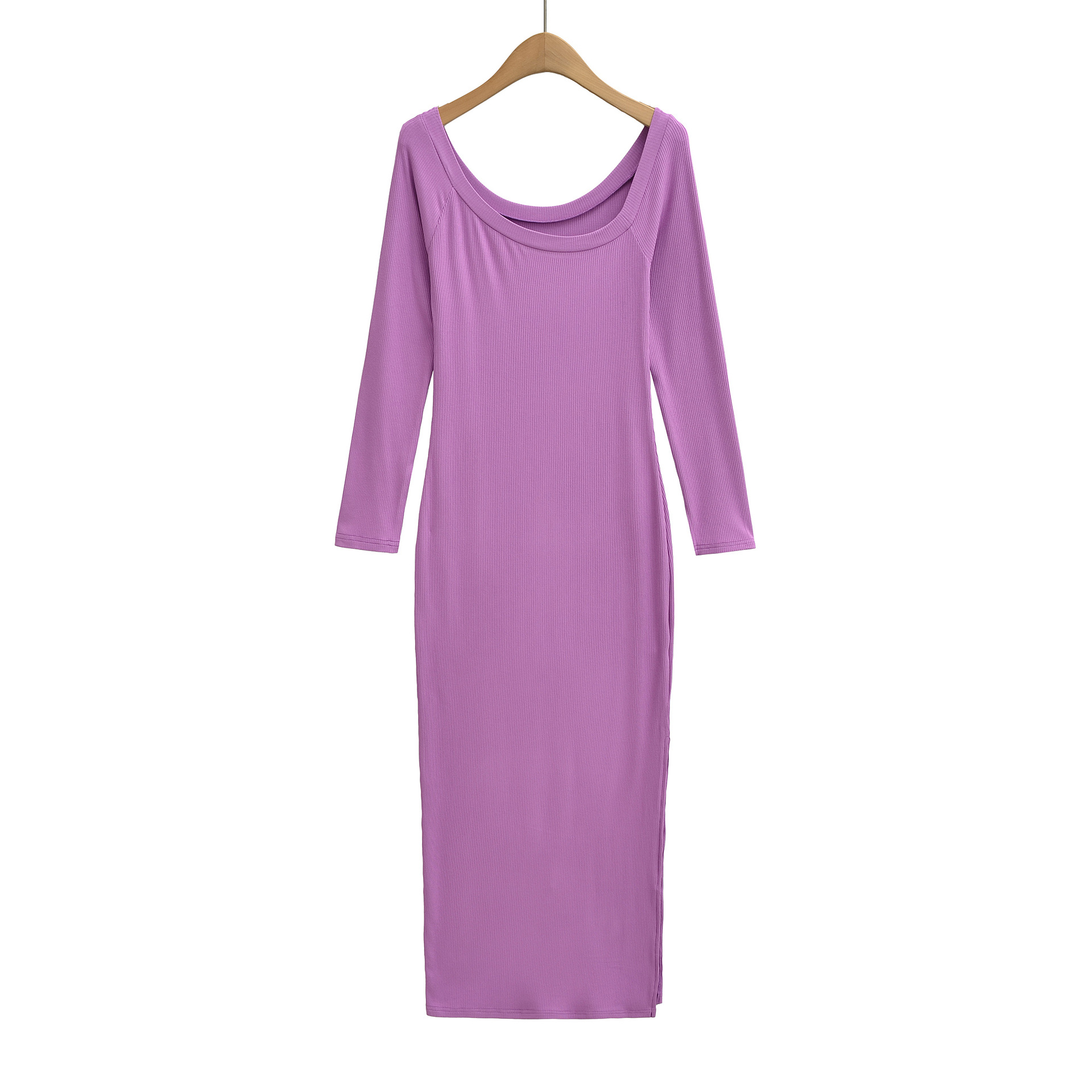 فستان مضلع للنساء بياقة مربعة  - مراجعة Bodycon Long Sleeve Ribbed Dress وسعره