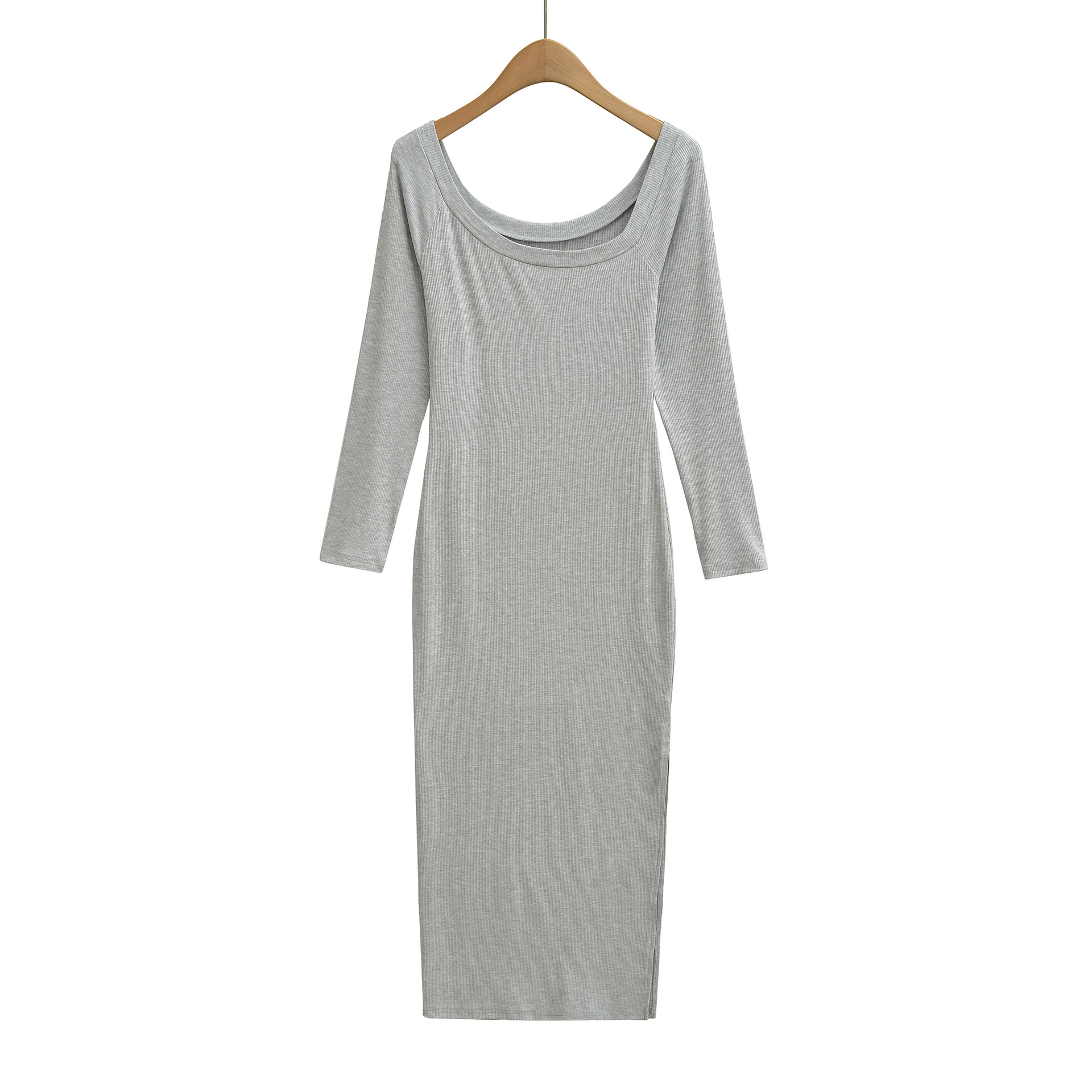 فستان مضلع للنساء بياقة مربعة  - مراجعة Bodycon Long Sleeve Ribbed Dress وسعره