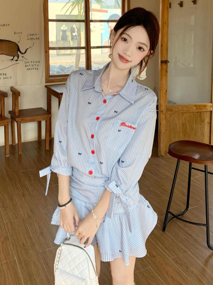 فستان قميص كاجوال مخطط على الط - مراجعة Korean Style A Line Shirt Dress وسعره