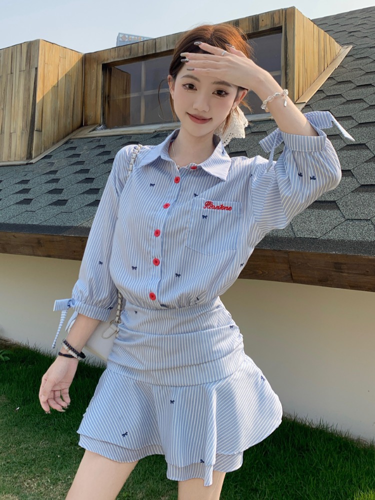 فستان قميص كاجوال مخطط على الط - مراجعة Korean Style A Line Shirt Dress وسعره