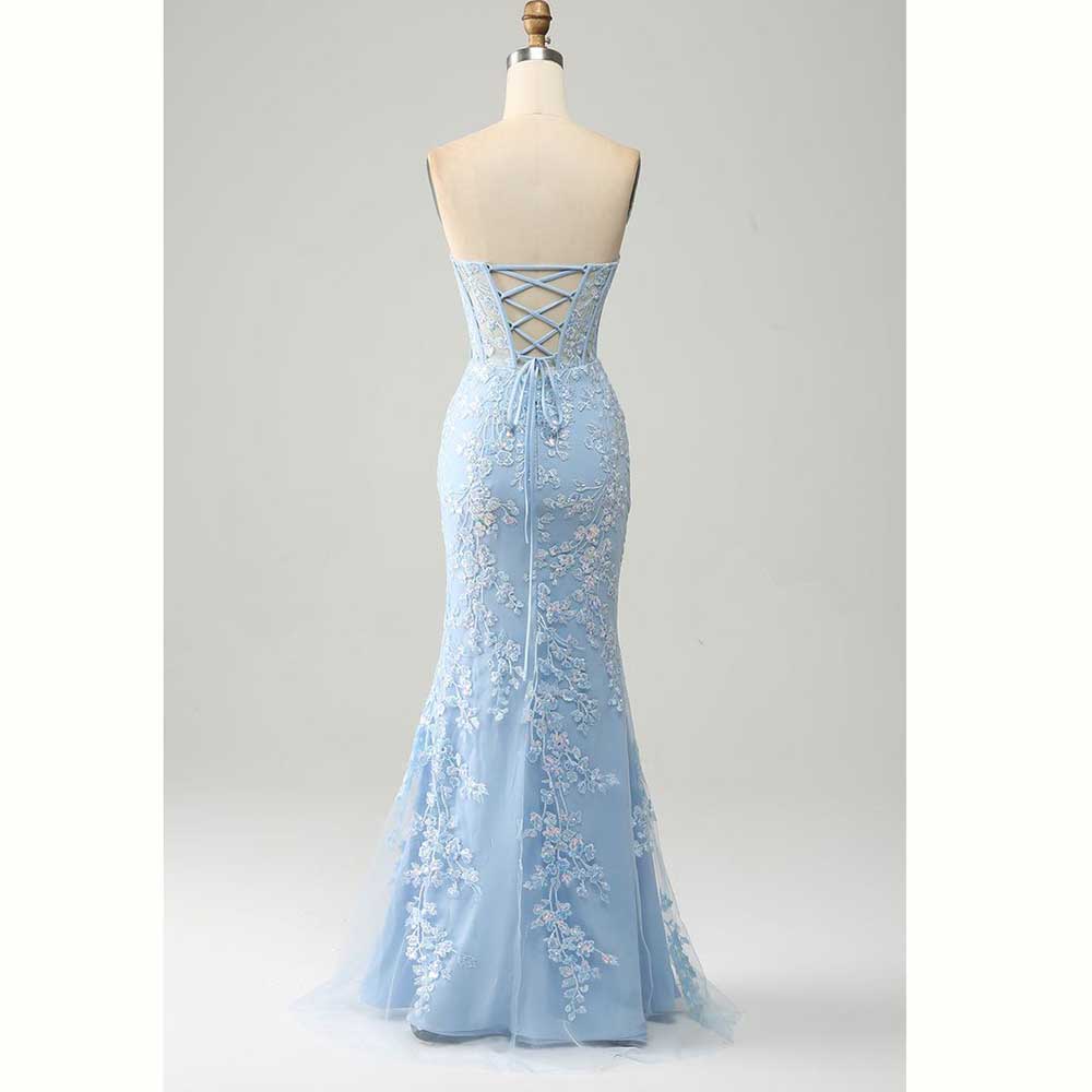 أنيقة الضوء الأزرق الساتان الم - مراجعة Elegant Satin Evening Gown Split وسعره