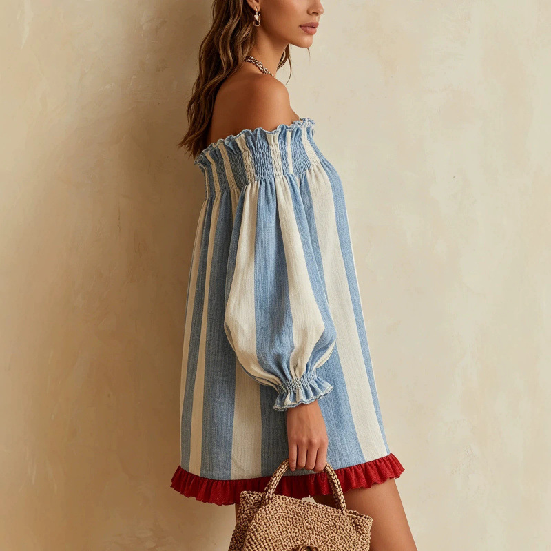 فستان نسائي 2026 بدون أكتاف، أ - مراجعة Off Shoulder Puff Sleeve Sundress وسعره