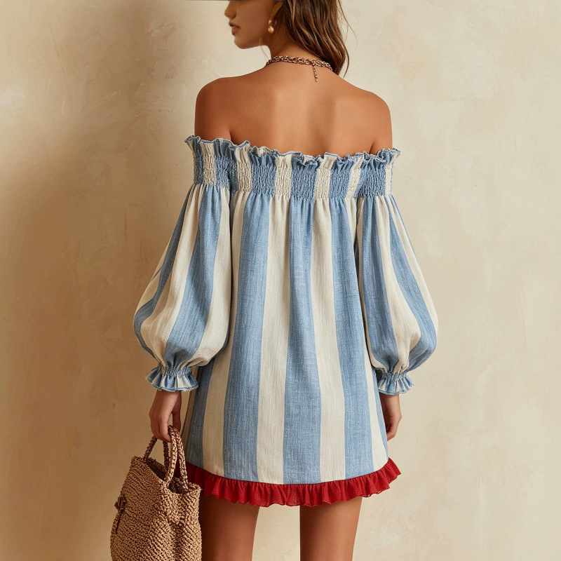 فستان نسائي 2026 بدون أكتاف، أ - مراجعة Off Shoulder Puff Sleeve Sundress وسعره
