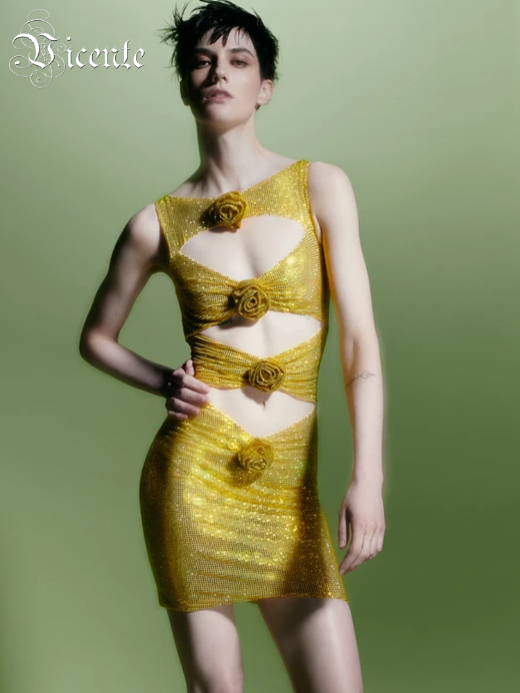 المرأة سباركلي الذهب حجر الراي - مراجعة Sparkly Rhinestone Club Party Dress وسعره