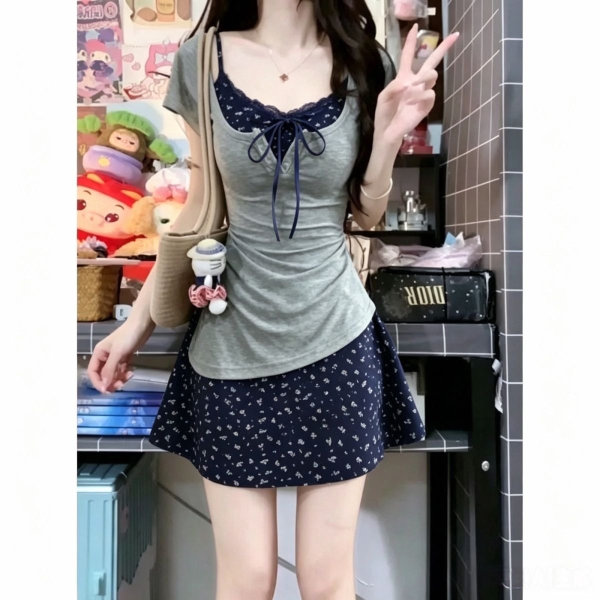 طقم نسائي صيفي من قطعتين: فستا - مراجعة Korean Style A Line Shirt Dress وسعره