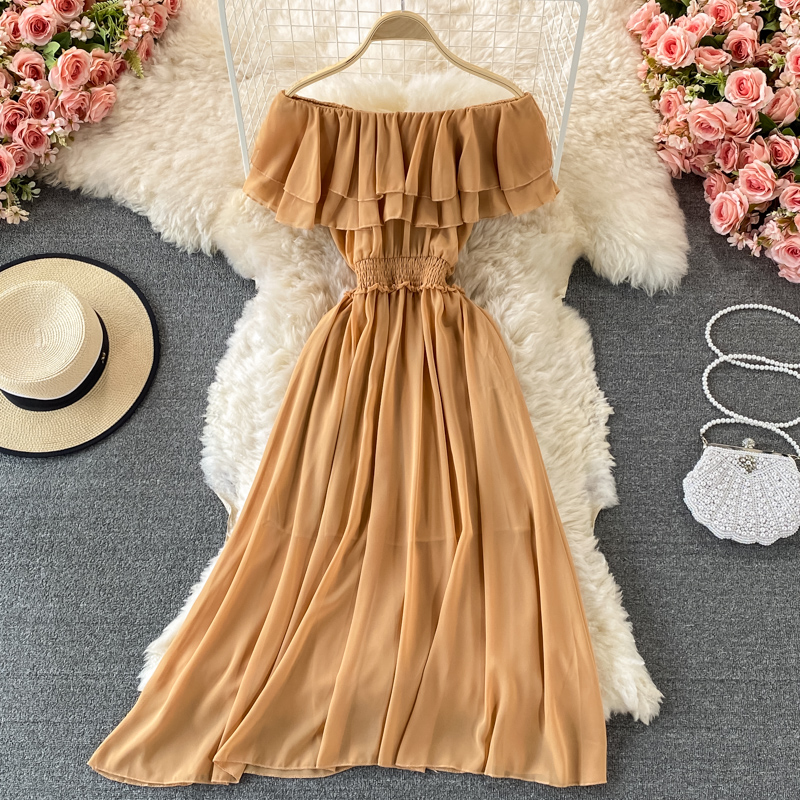 فستان شاطئ شيفون مكشوف الكتفين - مراجعة Off Shoulder Puff Sleeve Sundress وسعره