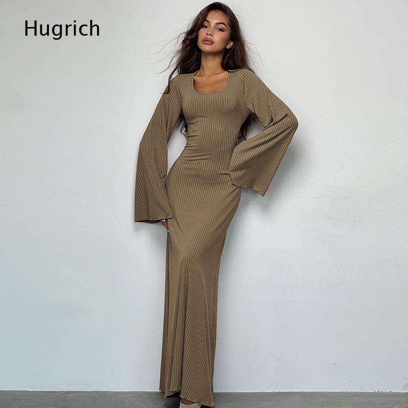 فستان ماكسي أنيق للنساء من قما - مراجعة Bodycon Long Sleeve Ribbed Dress وسعره