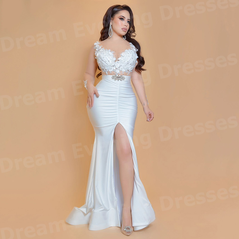 فساتين سهرة نسائية أنيقة بيضاء - مراجعة Elegant Satin Evening Gown Split وسعره