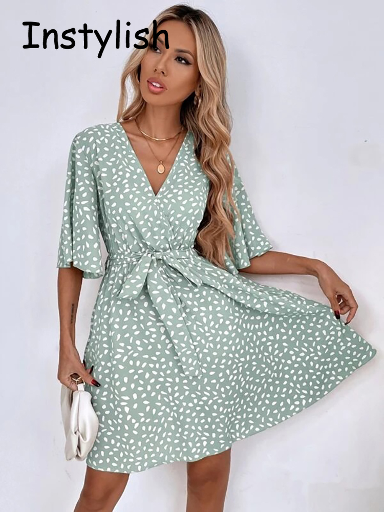 فستان قصير منقط بطباعة صغيرة م - مراجعة French Vintage Floral Midi Dress وسعره