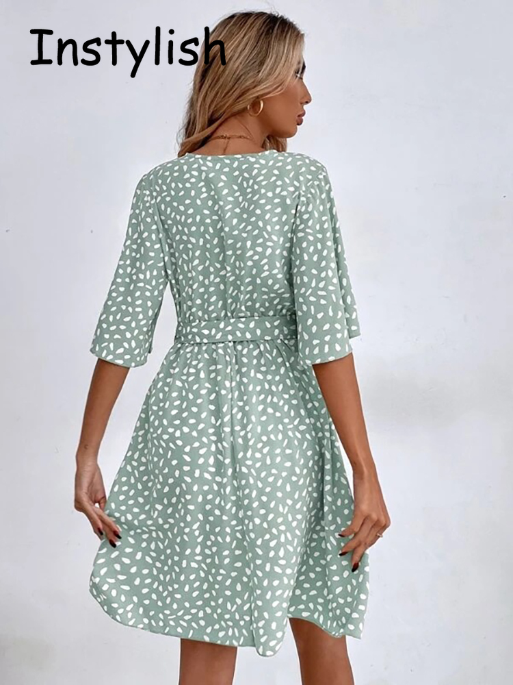 فستان قصير منقط بطباعة صغيرة م - مراجعة French Vintage Floral Midi Dress وسعره