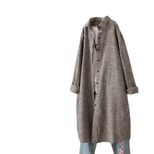 فستان قميص نسائي مخطط من القطن - مراجعة Casual Loose Linen Shirt Dress وسعره