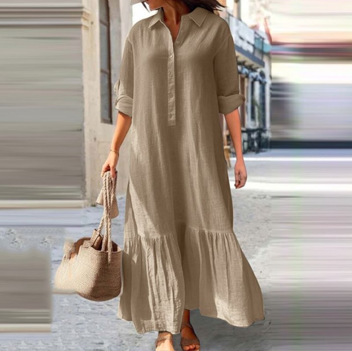 فستان قميص كتان نسائي 2025 - ف - مراجعة Casual Loose Linen Shirt Dress وسعره