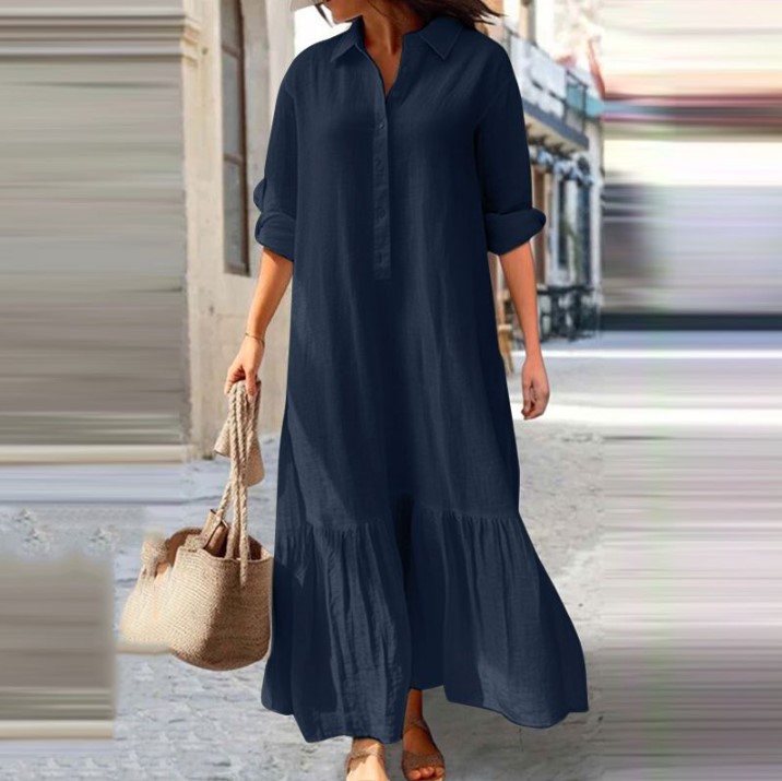 فستان قميص كتان نسائي 2025 - ف - مراجعة Casual Loose Linen Shirt Dress وسعره