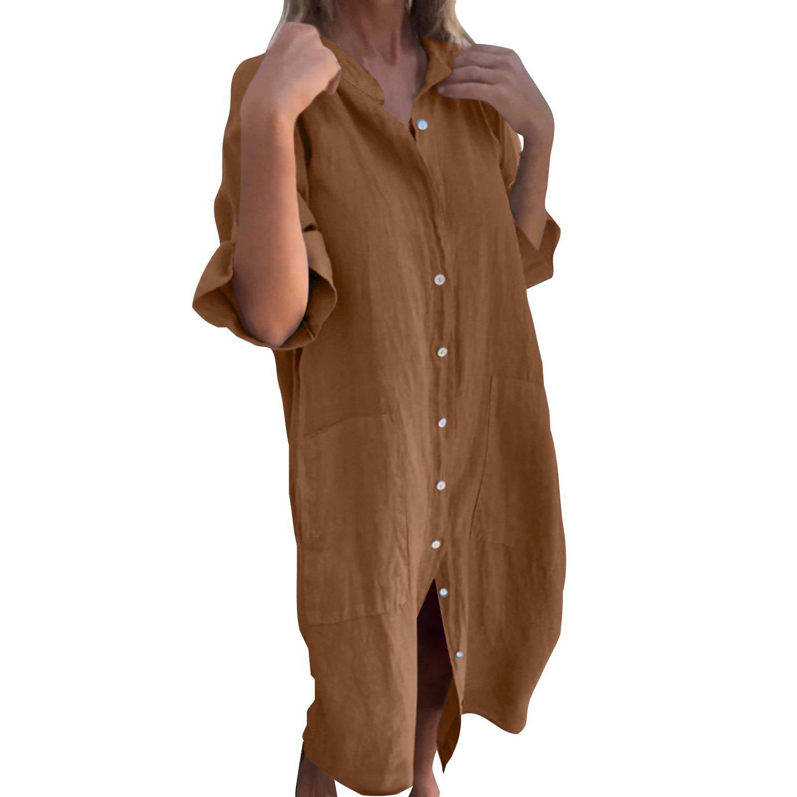 فستان قميص كتان فضفاض غير رسمي - مراجعة Casual Loose Linen Shirt Dress وسعره