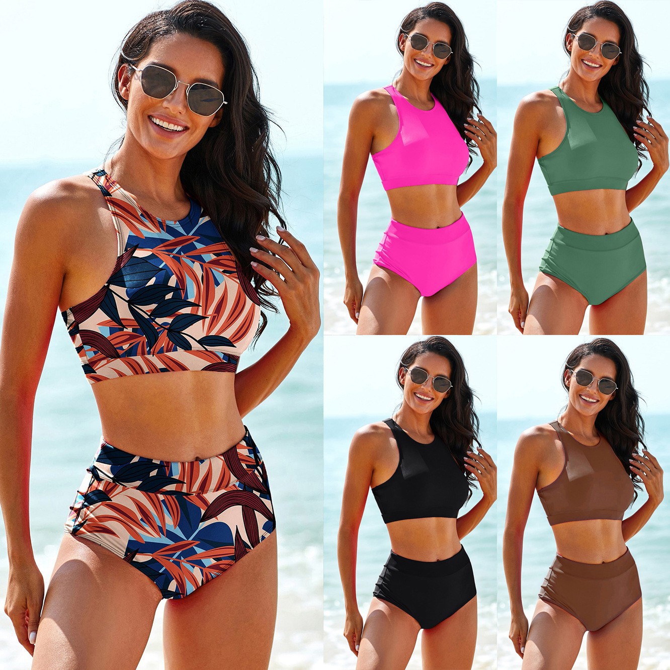 ملابس سباحة نسائية بلون واحد،  - مراجعة Tops وسعره