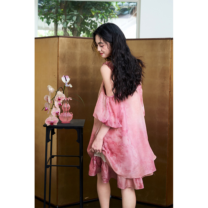فستان نسائي من الشيفون الجاكار - مراجعة Off Shoulder Puff Sleeve Sundress وسعره