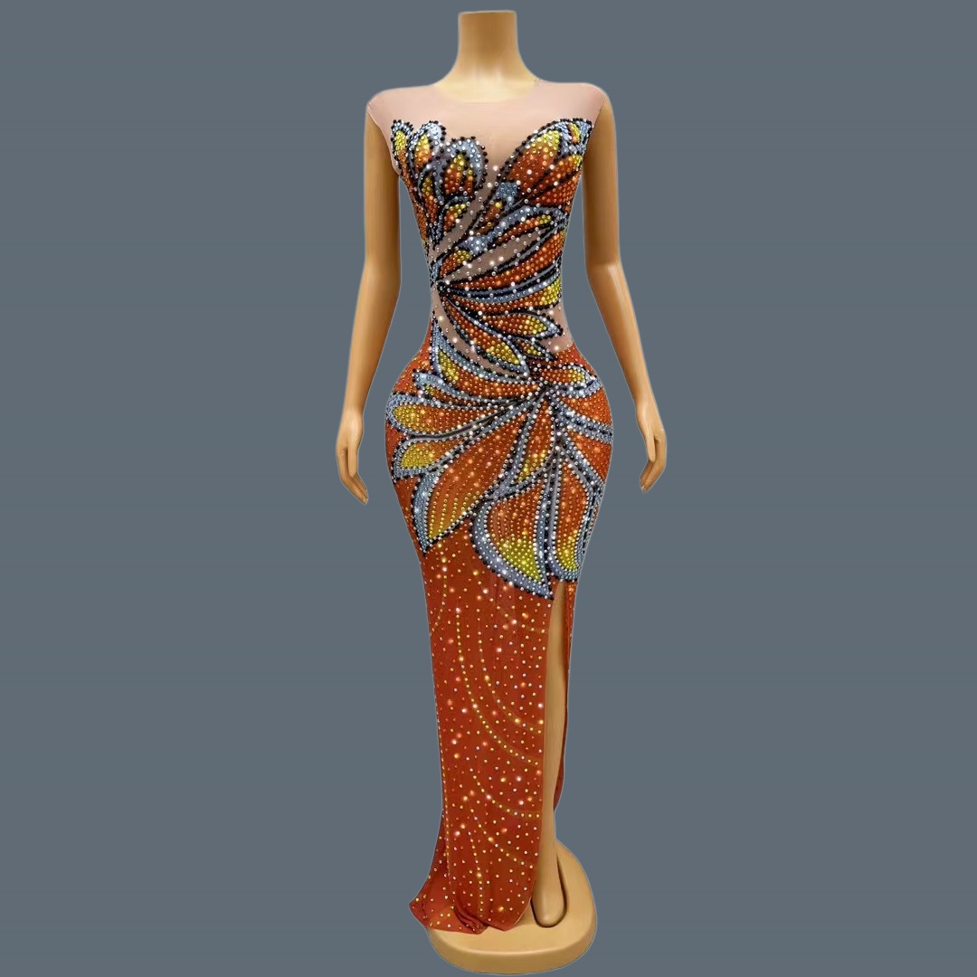 فستان ماكسي نسائي بدون أكمام م - مراجعة Sparkly Rhinestone Club Party Dress وسعره