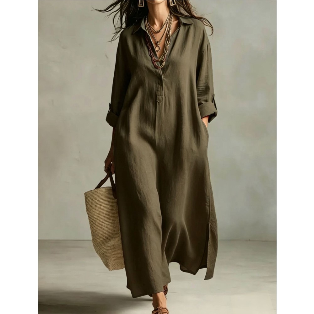 فستان قميص نسائي طويل من الكتا - مراجعة Casual Loose Linen Shirt Dress وسعره