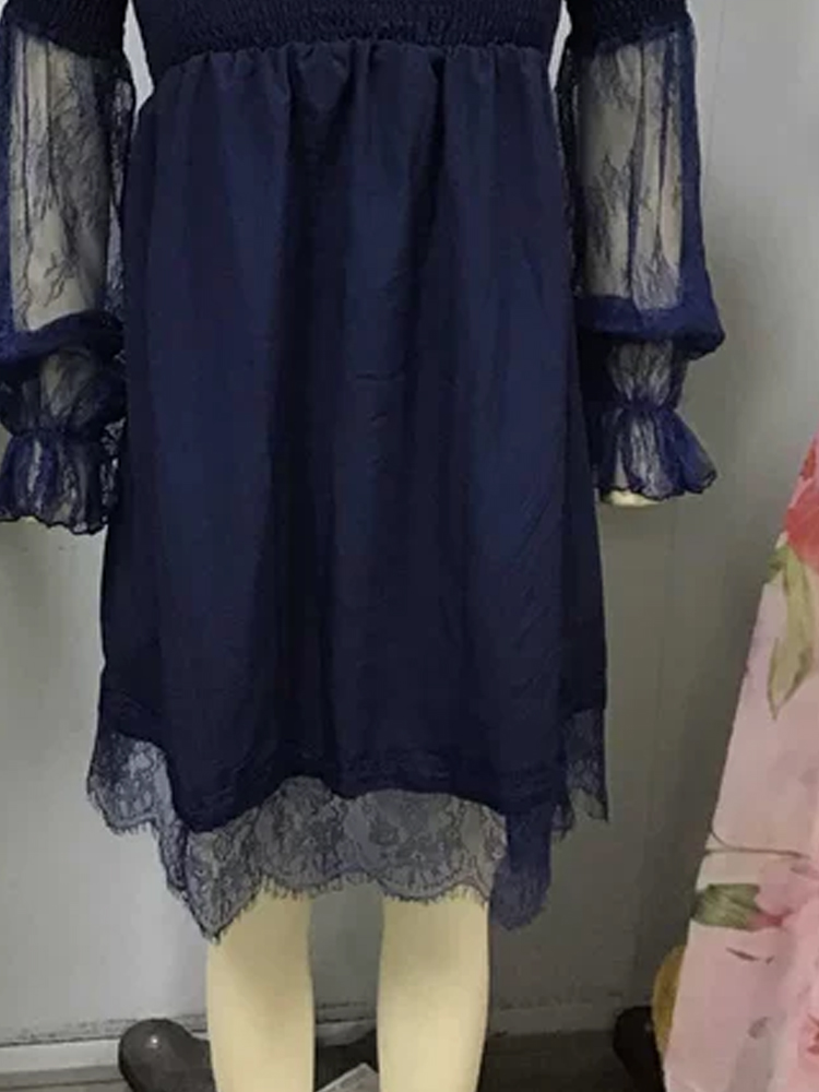 فستان قصير من الدانتيل مكشوف ا - مراجعة Off Shoulder Puff Sleeve Sundress وسعره