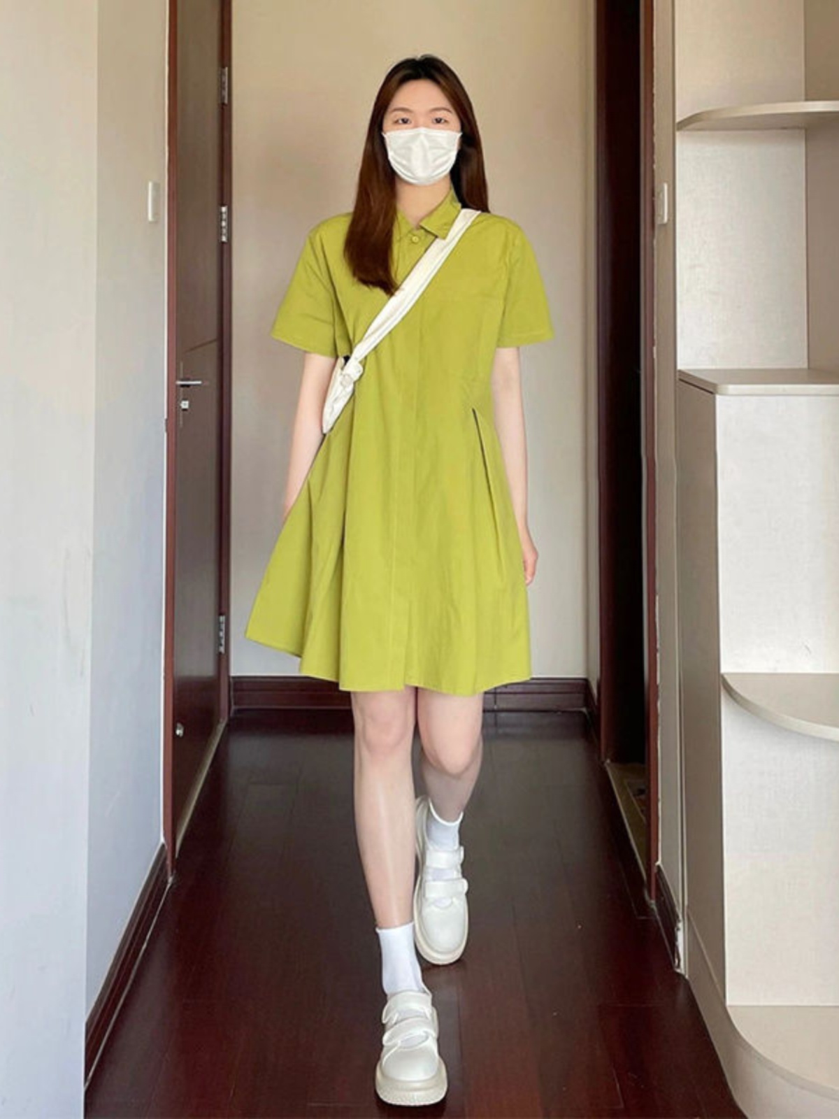 فستان نسائي بياقة واسعة مقاس ك - مراجعة Korean Style A Line Shirt Dress وسعره