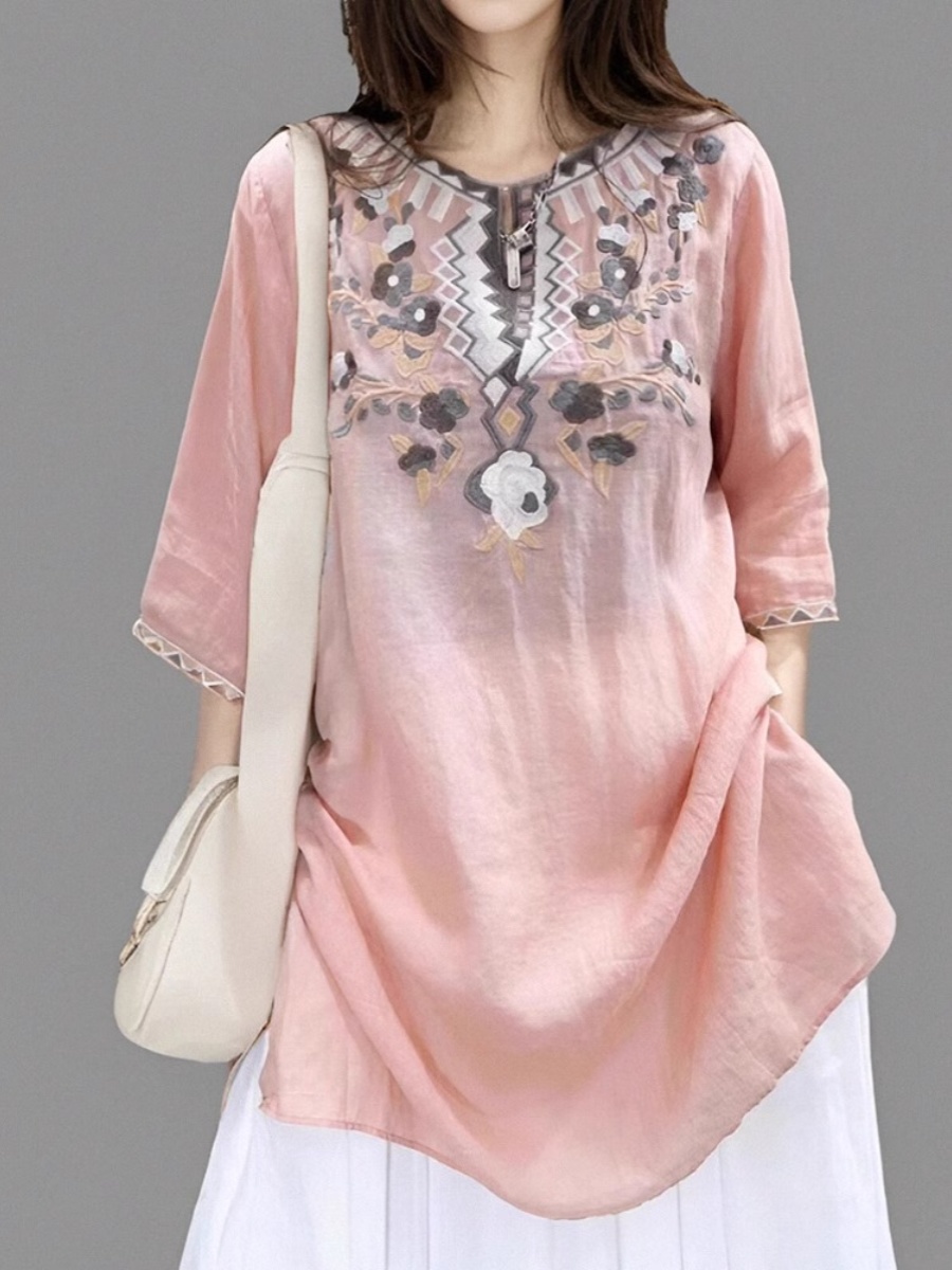 فستان قميص كتان أنيق مطرز للنس - مراجعة Casual Loose Linen Shirt Dress وسعره