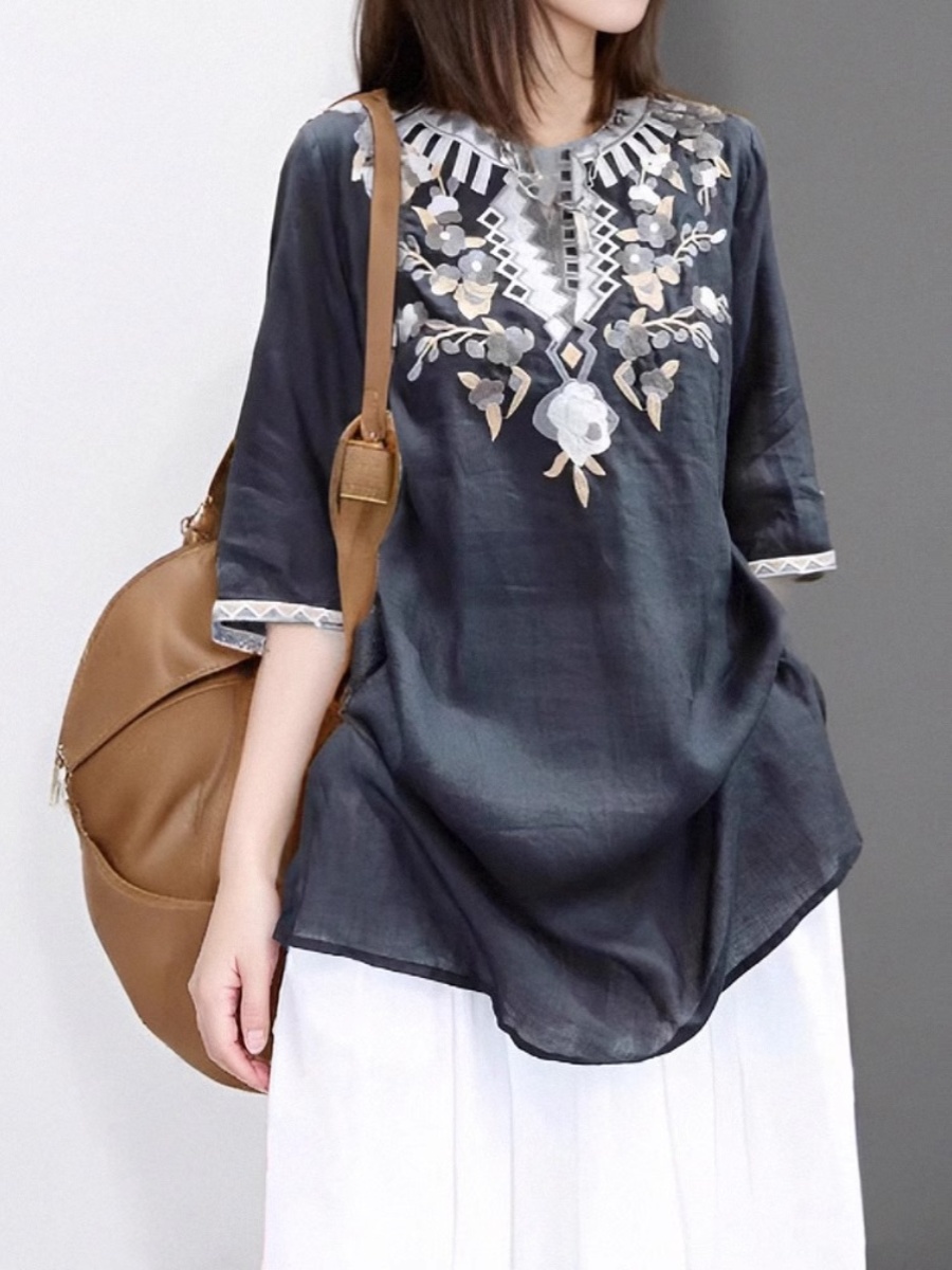 فستان قميص كتان أنيق مطرز للنس - مراجعة Casual Loose Linen Shirt Dress وسعره