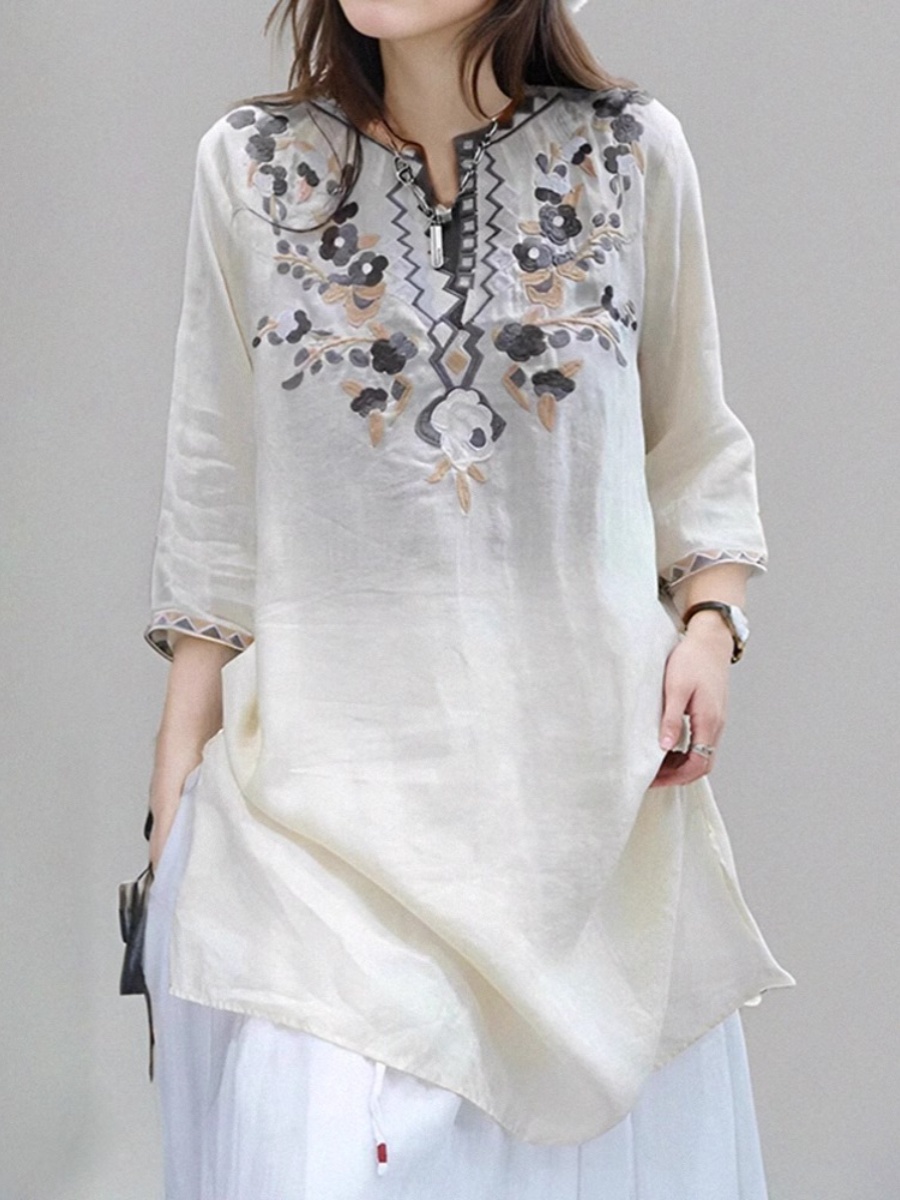فستان قميص كتان أنيق مطرز للنس - مراجعة Casual Loose Linen Shirt Dress وسعره