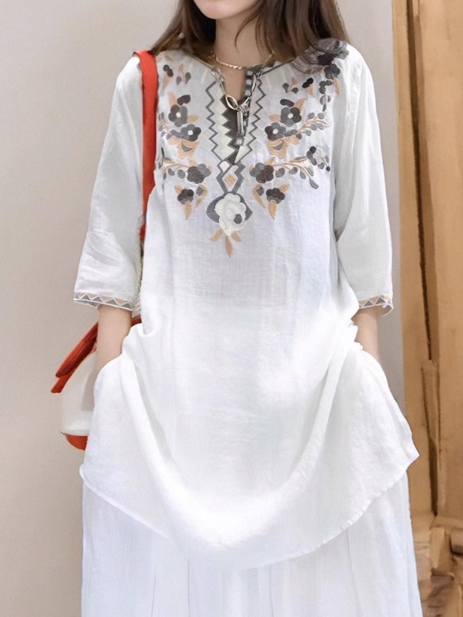 فستان قميص كتان أنيق مطرز للنس - مراجعة Casual Loose Linen Shirt Dress وسعره