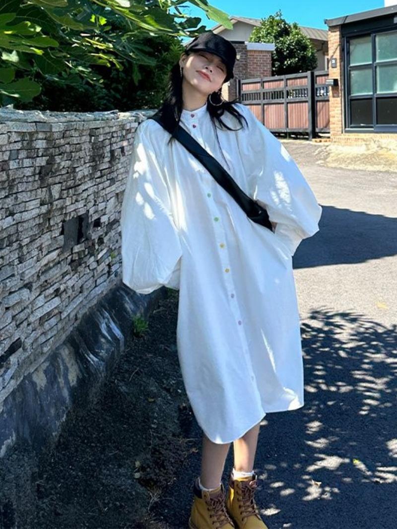 فستان قميص نسائي طويل الأكمام  - مراجعة Korean Style A Line Shirt Dress وسعره