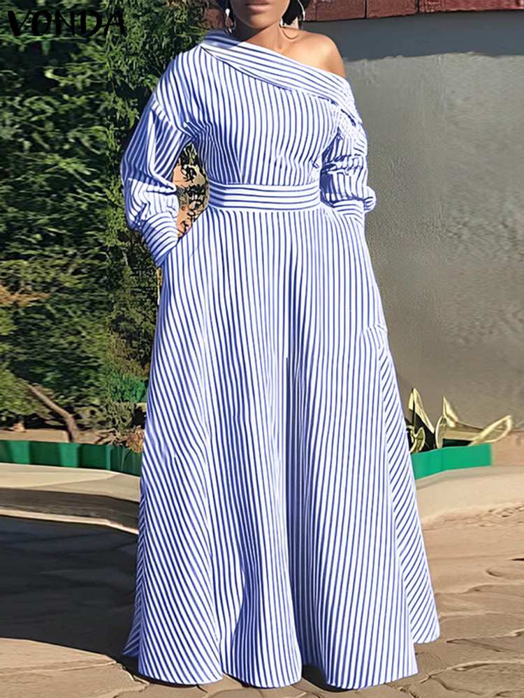 فوندا 2024 فستان ماكسي نسائي أ - مراجعة Off Shoulder Puff Sleeve Sundress وسعره
