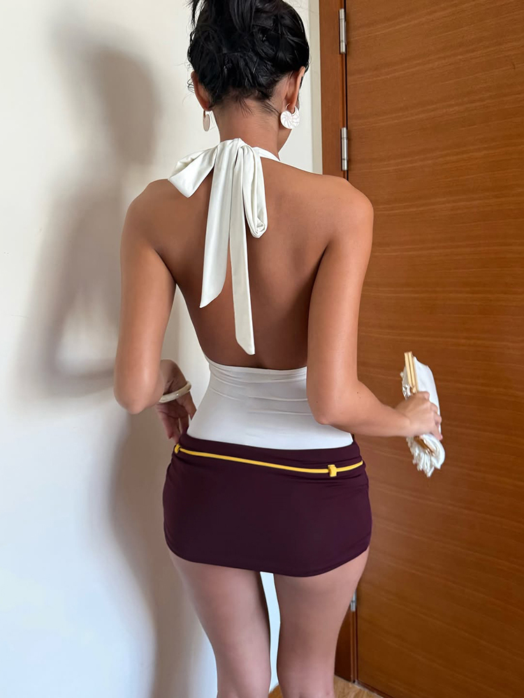 فستان كليو قصير بتصميم مميز وت - مراجعة Y2K Backless Halter Mini Dress وسعره